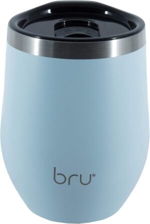 bru Reusable Coffee Cup | Travel Mug | 12oz/340ml | Vacuum Insulated | Stainless Steel | Eco-Friendly Thermal Cup (Blue Echo)
