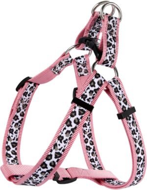 Hyhug Nylon Plus Calico Double Layer Sewing, Beautiful Pattern and Personality. Classic Dog Halter Harness, Strong and Reliable, Y - Shaped Collar. (Leopard Pink, Large)