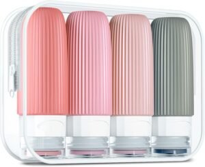 Gemice Travel Bottles for Toiletries, CAA Approved 60ml Silicone Travel Bottles, Leak Proof Squeezable Travel Size Containers, Travel Essentials for Lotion Soap Liquid Shampoo, BPA Free(4 Pack)