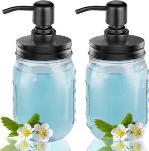 2-Pack Mason Jar Soap Dispenser - 16 oz Thick Clear Glass Soap Dispenser with Rust Proof Stainless Steel Pump and Lid for Liquid/Dish Soap/Lotion, Refillable Dispensers for Kitchen Bathroom Countertop