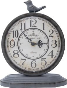 HZDHCLH Vintage Table Clock 23cm Silent Non Ticking Artistic Bird Mantel Clock Suitable For Home Office Decoration(dark gray)