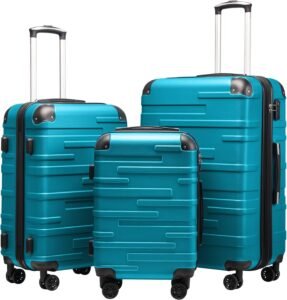 COOLIFE Hard Shell Suitcase with TSA Lock and 4 Spinner Wheels Lightweight Durable (Turquoise Green, 3 Pcs Set)