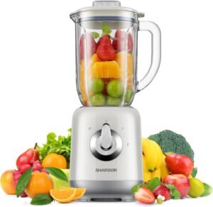 SHARDOR Blender with 700W,Powerful Blender Smoothie Maker with 6 Sharp Stainless Steel Blades,Glass Jug,2 Speed and Pulse Ice Crushing For Milkshake, Juice,Baby Food and Vegetable Drinks,1L Capacity