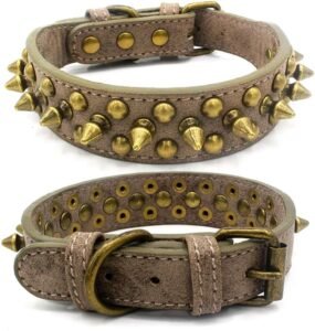 haoyueer Spiked Studded Dog Collar, Adjustable Pu Leather Puppy Collar for Small Medium Dogs Bulldog Pitbull Mastiff Poodle Boxer (S, Grey)