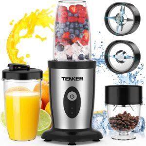 TENKER Personal Blender for Shakes and Smoothies, 850W Smoothie Blender for Kitchen with Small Cup Blender Grinder, 2 * 17Oz To-Go Cups and Spout Lids, BPA Free, Pulse Technology (Black)
