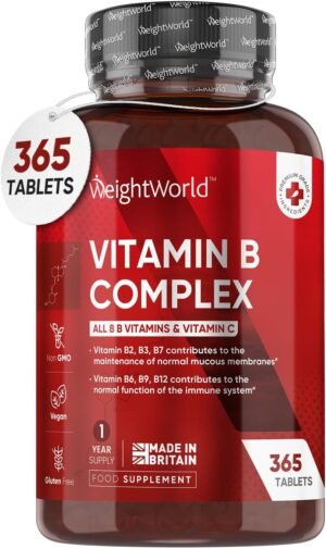 Vitamin B Complex High Strength 150mg | 365 Vegan Tablets (1 Year Supply) | B Complex for Immune System, Tiredness & Fatigue (EFSA) | All 8 B Vitamins B1-B2-B3-B5-B6-B9-B12-B7 (Biotin) & Vitamin C