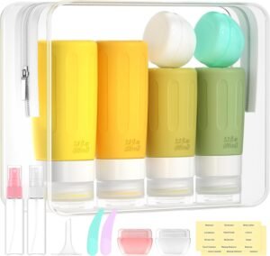 Morfone 16 Pack Travel Bottles Set for Toiletries, Morfone TSA Approved Travel Containers Leak Proof Silicone Squeezable Travel Accessories 2oz 3oz for Shampoo Conditioner Lotion Body Wash (Yellow)