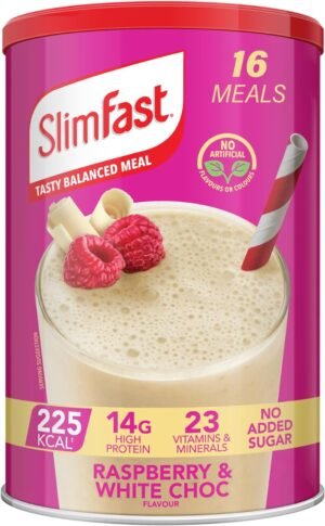 SlimFast Meal Replacement Shake for Weight Loss & Balanced Diet, High Protein, Vitamins, Minerals, White Chocolate & Raspberry Flavour, 16 Meals, 584 g, Packaging May Vary