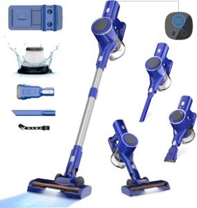 Cordless Vacuum Cleaner,28Kpa 450W Stick Vacuum with LED Display&Headlights,6-in-1 Rechargeable Vacuum,45mins Max, Lightweight Vacuum for Hardwood Floor Low-Pile Carpet Pet Hair