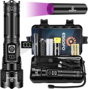 ESGOFO Torches LED Super Bright Rechargeable 500000 Lumens, PH-L330 Multifunctional 2 In 1 USB C Powerful Tactical Torch Light, Zoomable Waterproof, LCD Display, Long Lasting,for Camping Hiking Travel
