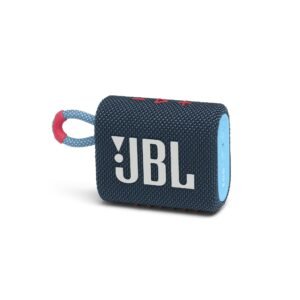 JBL Go 3 Portable Waterproof Speaker with JBL Pro Sound, Powerful Audio, Punchy Bass, Ultra-Compact Size, Dustproof, Wireless Bluetooth Streaming, 5 Hours of Playtime - Blue/Pink, JBLGO3BLUP, Small
