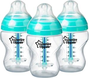 Tommee Tippee Advanced Anti-Colic Baby Bottles, Breast-Like Teat and Heat Sensing Technology, 150ml, Pack of 3, Clear