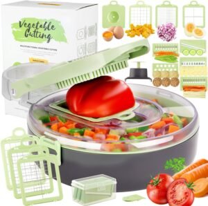 Vegetable Chopper,Multifunctional Mandoline Vegetable Slicer,Pro Onion Chopper Food Chopper Manual Mandolin Slicer - Potato Slicer Veg Cutter Onion Dicer Julienne Cheese Grater