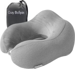 Cozy BoSpin Travel Pillow - Neck Pillow for Traveling, Memory Foam Portable Support Pillow,Comfortable and Lightweight Quick Pack for Camping,Sleeping Rest Cushion (gray)