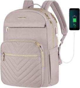 VANKEAN 15.6 Inch Laptop Backpack for Women Work Laptop Bag Fashion with USB Port, Waterproof Purse Backpacks Teacher Nurse Stylish Travel Bags Casual Daypacks for College, Business, Pink