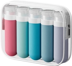 QYZT 5 Pack 90ml Silicone Travel Bottles for Toiletries, Portable Squeezable Travel Containers, Leakproof Refillable Liquid Travel Accessories for Shampoo Conditioner Lotion Body Wash