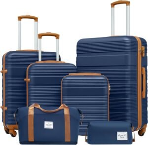LONG VACATION Suitcase Trolley Carry on Hard Shell Luggage Hand Carbin Luggage Set ABS Lightweight Durable Suitcase Set with TSA Lock Travel Bag Spinner Wheels(Black/Brown, 20 Inch Luggage Set)