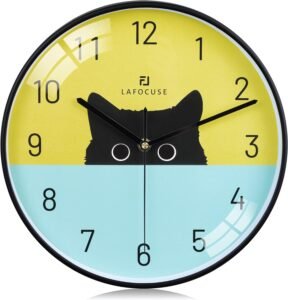 Lafocuse Silent Non Ticking Black Cat Wall Clock for Living Room Modern,Battery Operated Boys Girls Children Wall Clock for Kids Room Bedroom Office Kitchen 12 Inch