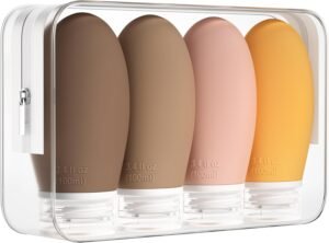 Morfone 100ml Silicone Travel Bottle for Toiletries, 4 Pack Leak Proof Refillable Squeezable Containers for Lotion Liquid Shampoo, BPA Free and TSA Approved Travel Accessories (Brown)