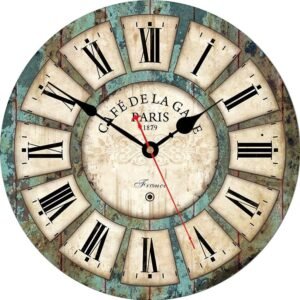VIKMARI 8 Inch Vintage Wall Clock Silent Battery Operated Rustic Style Wall Clocks Roman Numerals Wooden Clock for Farmhouse, Living Room, Bedroom, Classroom, School and Office
