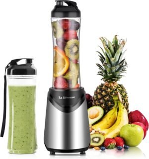 La Reveuse Smoothie Blender Personal Size with 2 BPA Free Portable Travel Sports Bottles (550ml),300 Watts,Silver