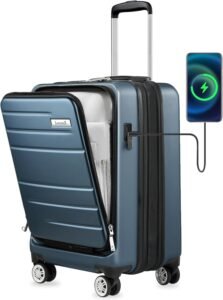 Luggex Carry on Suitcase with Laptop Compartment Expandable Hand Luggage, PC Hardshell Cabin Suitcase with 4 Spinner Wheel, TSA, 55cm, USB Port, Blue