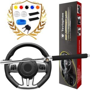 Tevlaphee Steering Wheel Lock For Cars,Car Steering Wheel Lock,Vehicle Anti-Theft Lock,Adjustable Double Hook Universal Fit Emergency Hammer Window Breaker Self Defense Heavy Duty Secure (Black)
