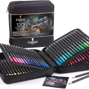 Castle Art Supplies 120 Colouring Pencils Zipper-Case Set | Quality Soft Core Coloured Leads for Adult Artists, Professionals and Colourists | In Neat, Strong Carry-Anywhere Zipper Case