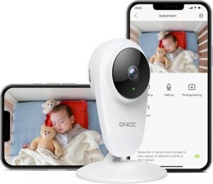 GNCC 2K Baby Monitor for Newborn, Smart Indoor Camera with Night Vision, Crying/Motion/Sound Detection, Real-Time Alerts, Two-Way Audio, Remote Control, Works with Alexa, SD&Cloud Storage C1Pro