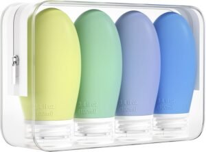 Morfone 100ml Silicone Travel Bottle for Toiletries, 4 Pack Leak Proof Refillable Squeezable Containers for Lotion Liquid Shampoo, BPA Free and TSA Approved Travel Accessories (Blue&Green)