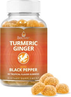 Turmeric Vitamin Supplement Gummies with Ginger & Black Pepper | Supports Joint Pain & Anti-Inflammatory Response | Active Ingredient 300mg Curcumin Extract | Vegan | Tropical Flavour (60 Count)