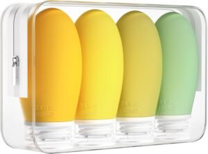 Morfone 100ml Silicone Travel Bottle for Toiletries, 4 Pack Leak Proof Refillable Squeezable Containers for Lotion Liquid Shampoo, BPA Free and TSA Approved Travel Accessories (Yellow)