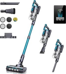 Cordless Vacuum Cleaner, 38KPA/450W Powerful Stick Vacuum with OLED Screen, Up to 55Mins, Aroma Tablet, Multi-Cone Filtration, 2024 NEW Lightweight Vacuum for Hardwood Floor Carpet Car Pet Hair
