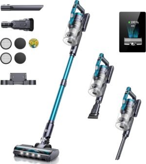 Cordless Vacuum Cleaner, 38KPA/450W Powerful Stick Vacuum with OLED Screen, Up to 55Mins, Aroma Tablet, Multi-Cone Filtration, 2024 NEW Lightweight Vacuum for Hardwood Floor Carpet Car Pet Hair