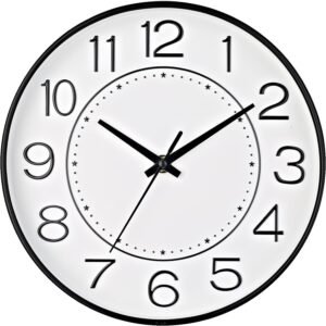 HZDHCLH Wall Clock 10 Inch Silent Non Ticking Clock Round Wall Decor，Wall Clocks for Living Room Kitchen Office (white black)