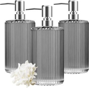 3 Pack Glass Soap Dispenser 17 Oz Versatile Lotion Liquid Soap Dish Dispenser Hand Soap Dispenser with Pump for Bathroom, Countertop, Kitchen, Laundry Room (Grey)