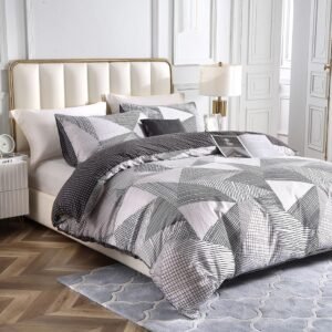 Lekesky Duvet Cover King Size,Comforter Covers with Triangle Pattern,3pc Ultra Soft 100% Microfiber Breathable Bedding Set with Zipper Ties (1 Comforter Cover 230x220+2 Pillow Cases),Grey
