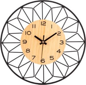 VIVILINEN Vintage Wall Clock Metal Wooden 30cm Wall Clock Non-ticking Slient Clock for Bedroom Living Room Kitchen Office