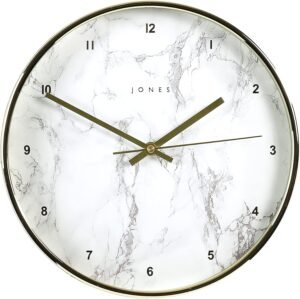 Jones Clocks® Penny Wall Clock - Marble Effect Dial - Modern Clock - Designer Clock - Kitchen Clock - Living Room Clock - Office Clock - Easy to Read Dial - Contemporary Design - 30cm (Brass)