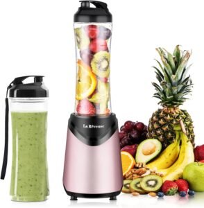 La Reveuse Smoothie Blender Personal Size with 2 BPA Free Portable Travel Sports Bottles (550ml),300 Watts,Pink