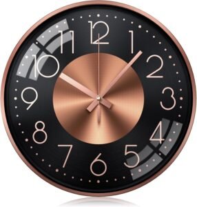 October Elf Wall Clock, Silent Clocks Non Ticking, Living Room Clock, Round Metal Modern Wall Clocks for Kitchen Bedroom Office Home Decor 30cm(Gold line)