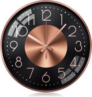 October Elf Wall Clock, Silent Clocks Non Ticking, Living Room Clock, Round Metal Modern Wall Clocks for Kitchen Bedroom Office Home Decor 30cm(Gold line)