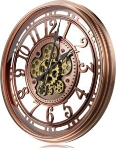 TOKTEKK Moving Gears Wall Clock, 53.5cm Large Wall Clock Modern Metal Silent Decorative Clocks, Rustic Unique Vintage Industrial Steampunk Clock for Living Room Decor Home Farmhouse,Red Bronze Arabic