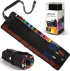 ARTISTIK Coloured Pencil Set - (47 Pieces) 3.5 mm Artist Grade Drawing & Sketching Colored Pencils for Adults, Colouring, Professional Sketching with Travel Wrap Case