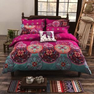 Gafance 3PCS Mandala Floral Printed Duvet Cover Sets King, Exotic Boho Printed Quilt Cover 220 X 230 CM, Retro Paisley Geometric Bed Linen Set, Ultra Soft Comforter Cover with Zipper Closure