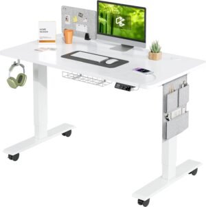 MAIDeSITe Height Adjustable Standing Desk Electric Standing Desk Sit Stand Desk Stand Up Desk with Cable Tray 120 * 60cm Desktop for Home Office