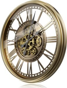 TOKTEKK Moving Gears Wall Clock 53.5cm Large Wall Clock Modern Metal Silent Decorative Clocks, Rustic Unique Vintage Industrial Steampunk Clock for Living Room Decor Home Farmhouse Office,Roman Bronze