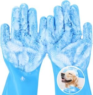 pecute® Dog Washing Gloves, Cleaning Gloves Multifunction, Dog Grooming Gloves, Washing Up Gloves, Heat Resistant Silicone Gloves Household, Bathing and Massaging Gloves for Dogs and Cats, Large