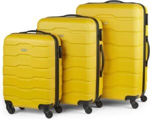 VonHaus Suitcase Set, Mustard 3pc Lightweight Wheeled Luggage, ABS Plastic Carry On or Check in Travel Case, Durable Hard Shell w/ 4 Spinner Wheels, Built in Lock & Handle, Small/Medium/Large Holdall