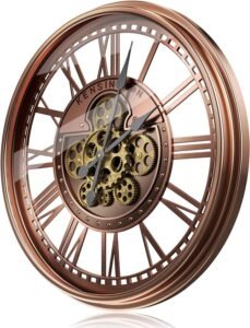 TOKTEKK Moving Gears Wall Clock 53.5cm Large Wall Clock Modern Metal Silent Decorative Clocks, Rustic Unique Vintage Industrial Steampunk Clock for Living Room Decor Home Farmhouse,Roman Red Bronze
